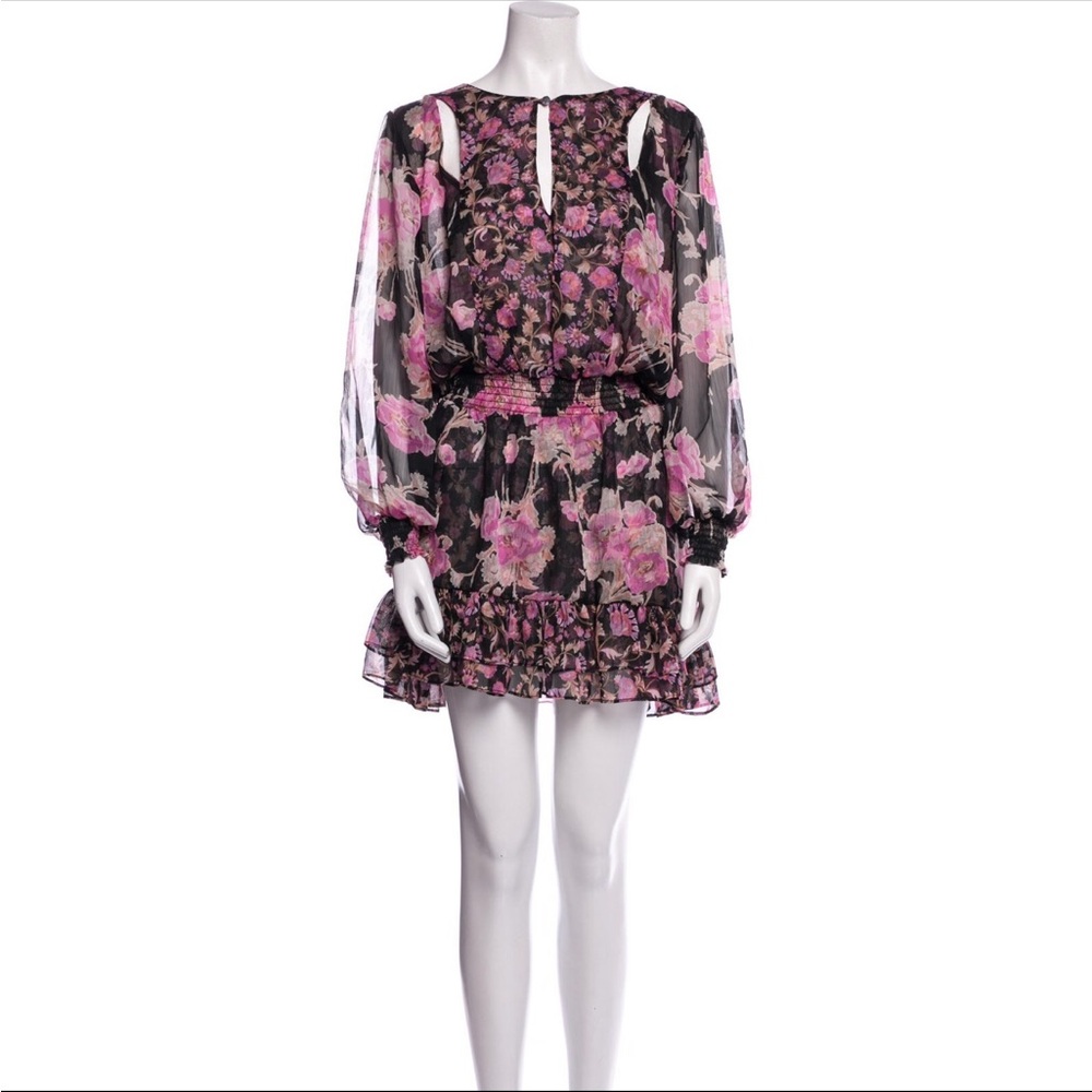 MISA NWT  Floral Ruffle Mini Dress - Black & Pink